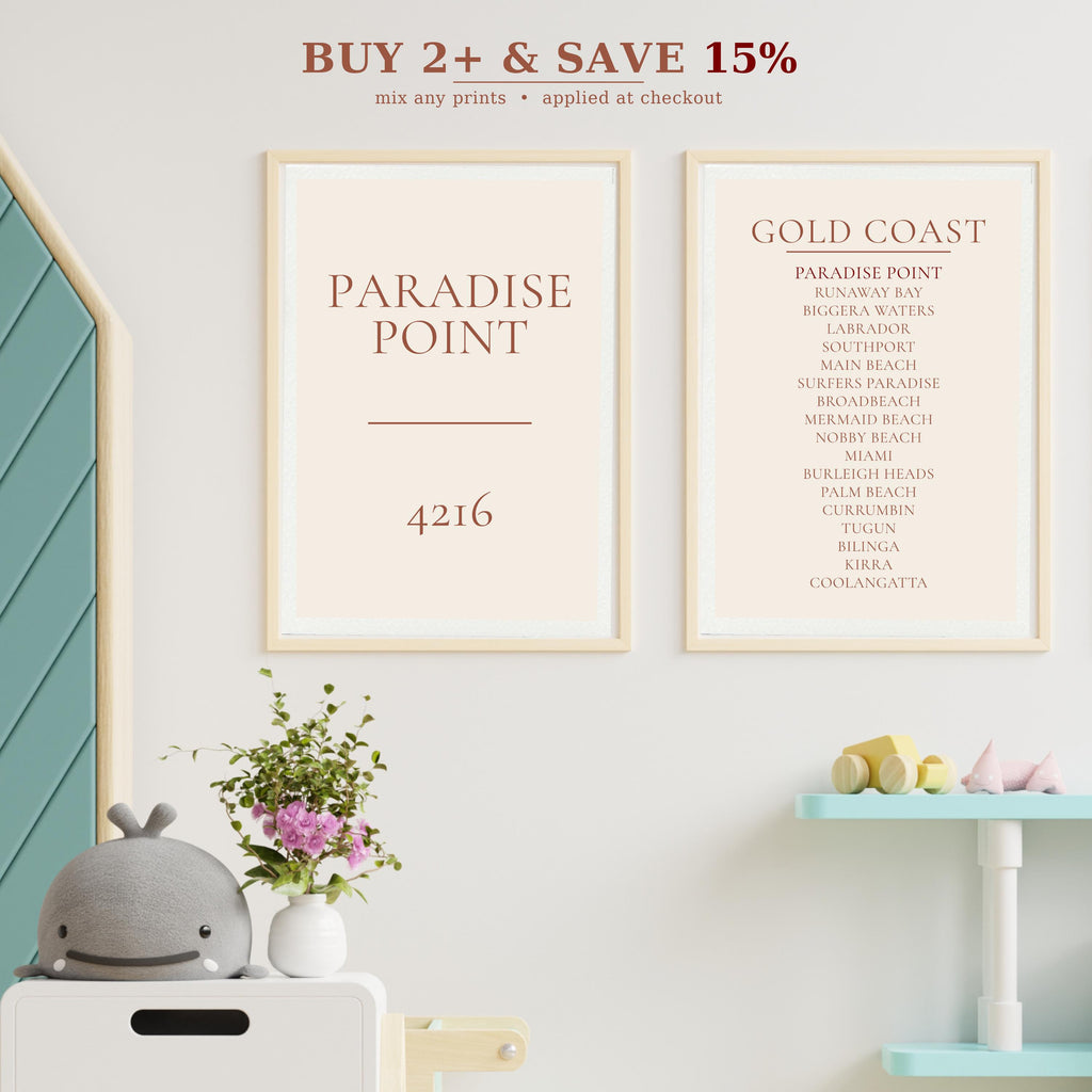 Gold Coast Print Digital Download, Personalised Suburb Wall Art, Printable Coastline Poster, A2 A3 Queensland Beach Decor