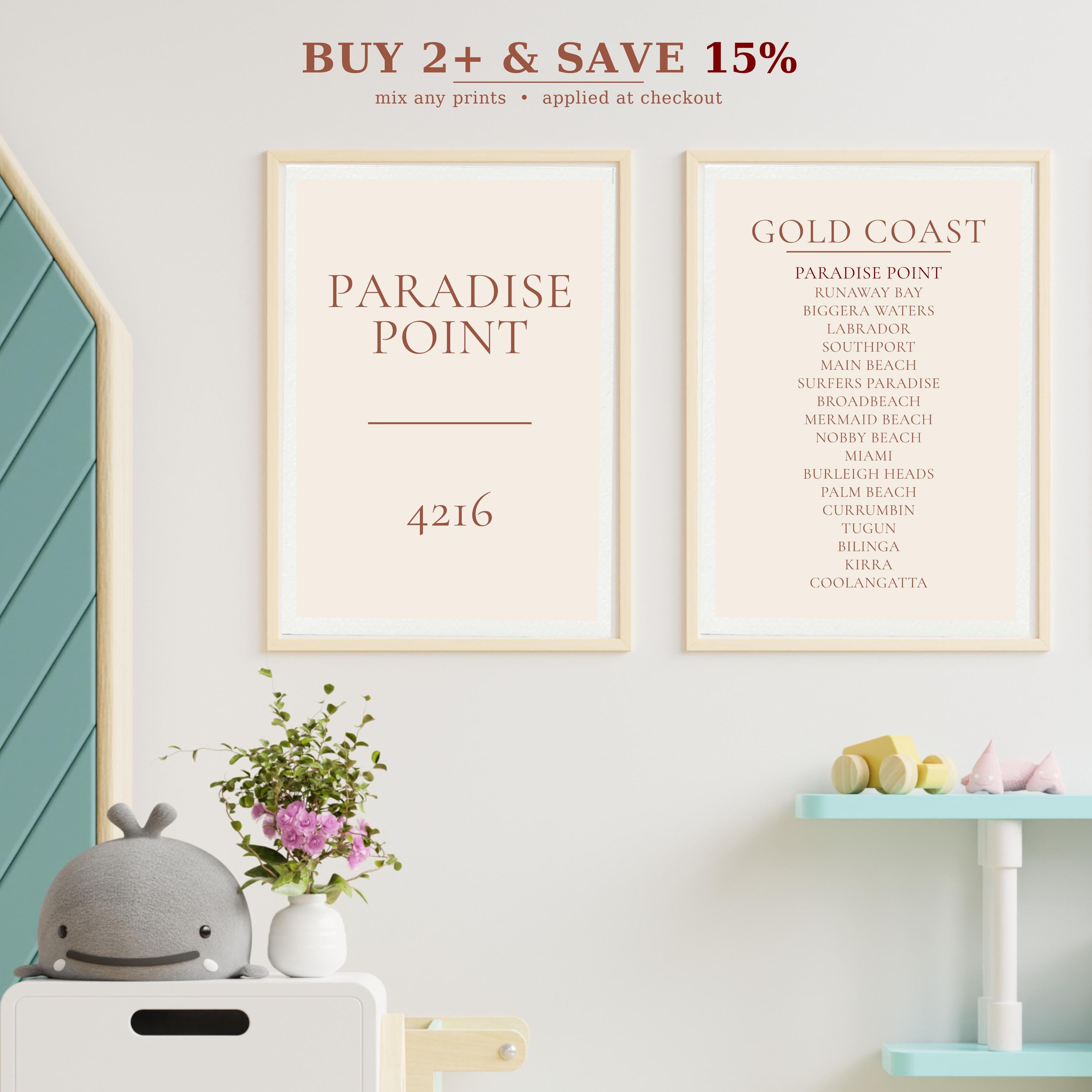 Gold Coast Print Digital Download, Personalised Suburb Wall Art, Printable Coastline Poster, A2 A3 Queensland Beach Decor