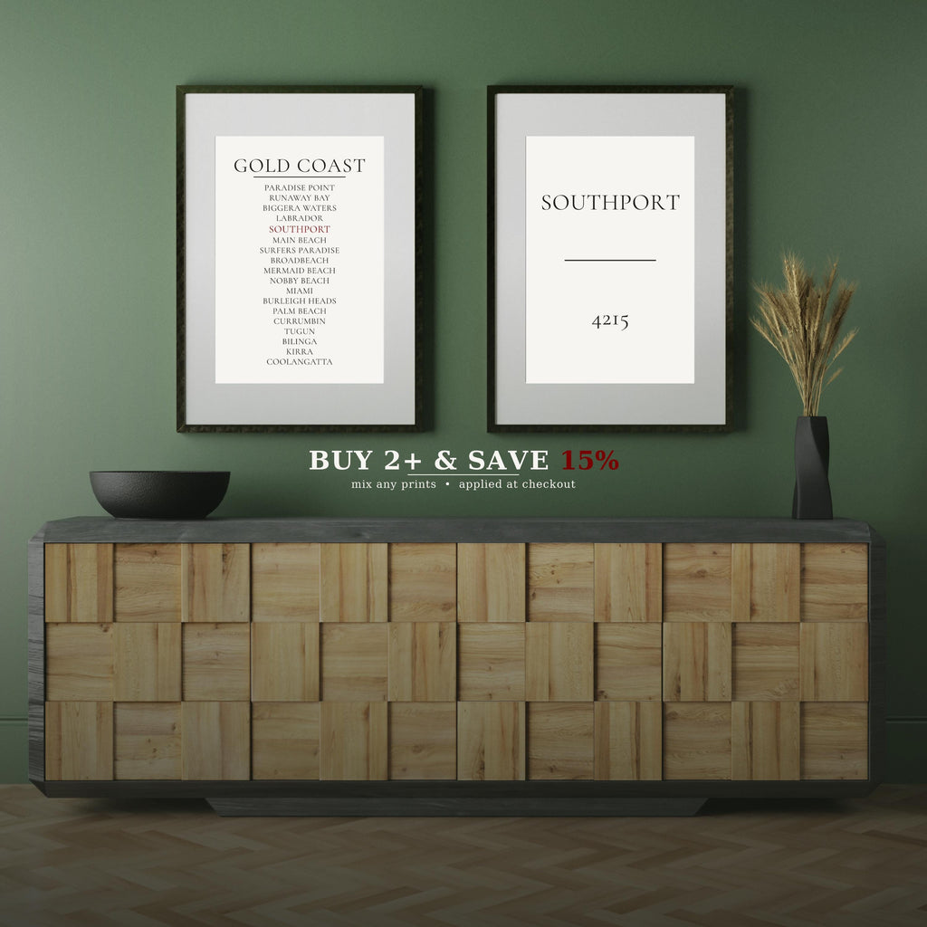 Gold Coast Print, Personalised Suburb Wall Art, Custom Coastline Poster, Soft Mono, A2 A3, Queensland Beach Decor, Housewarming Gift