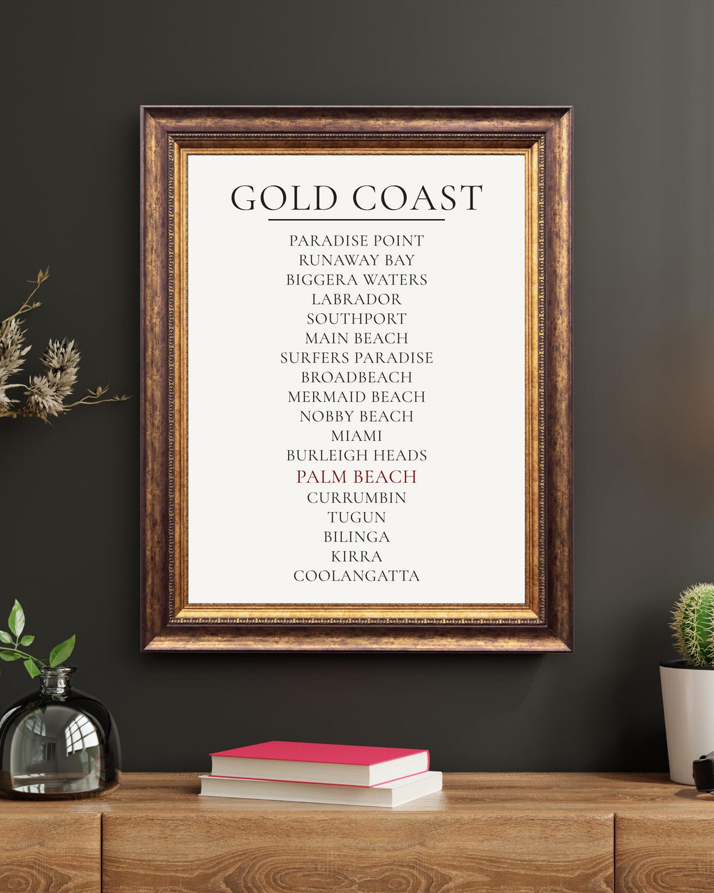 Gold Coast Print, Personalised Suburb Wall Art, Custom Coastline Poster, Soft Mono, A2 A3, Queensland Beach Decor, Housewarming Gift