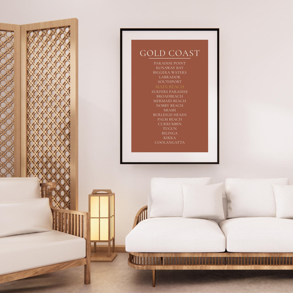 Gold Coast Print Digital Download, Personalised Suburb Wall Art, Printable Coastline Poster, A2 A3 Queensland Beach Decor