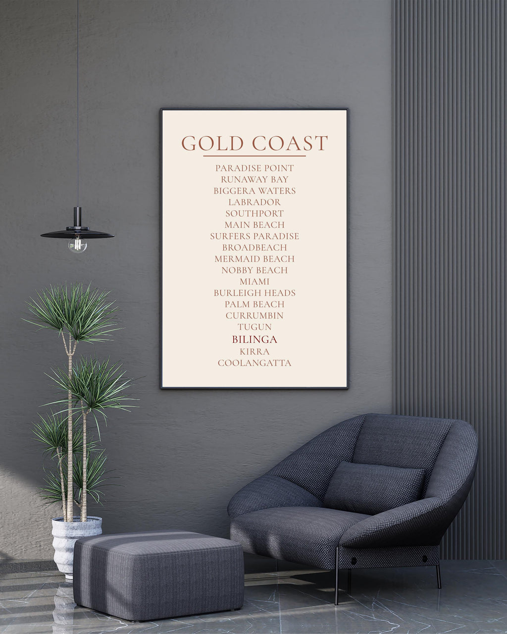 Gold Coast Print, Personalised Suburb Wall Art, Custom Coastline Poster, Warm Cream, A2 A3, Queensland Beach Decor, Housewarming Gift