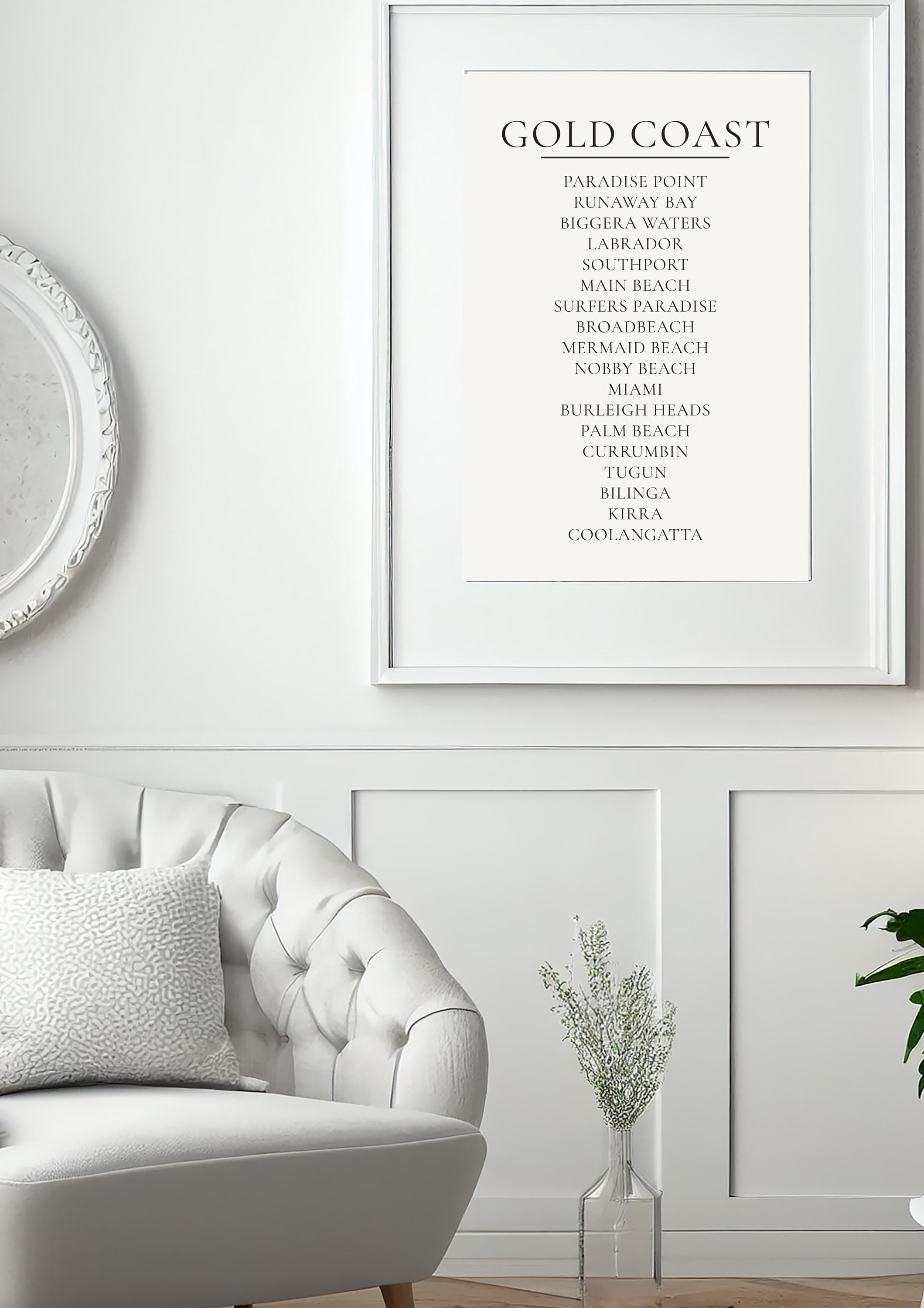 Gold Coast Print Digital Download, Personalised Suburb Wall Art, Printable Coastline Poster, A2 A3 Queensland Beach Decor