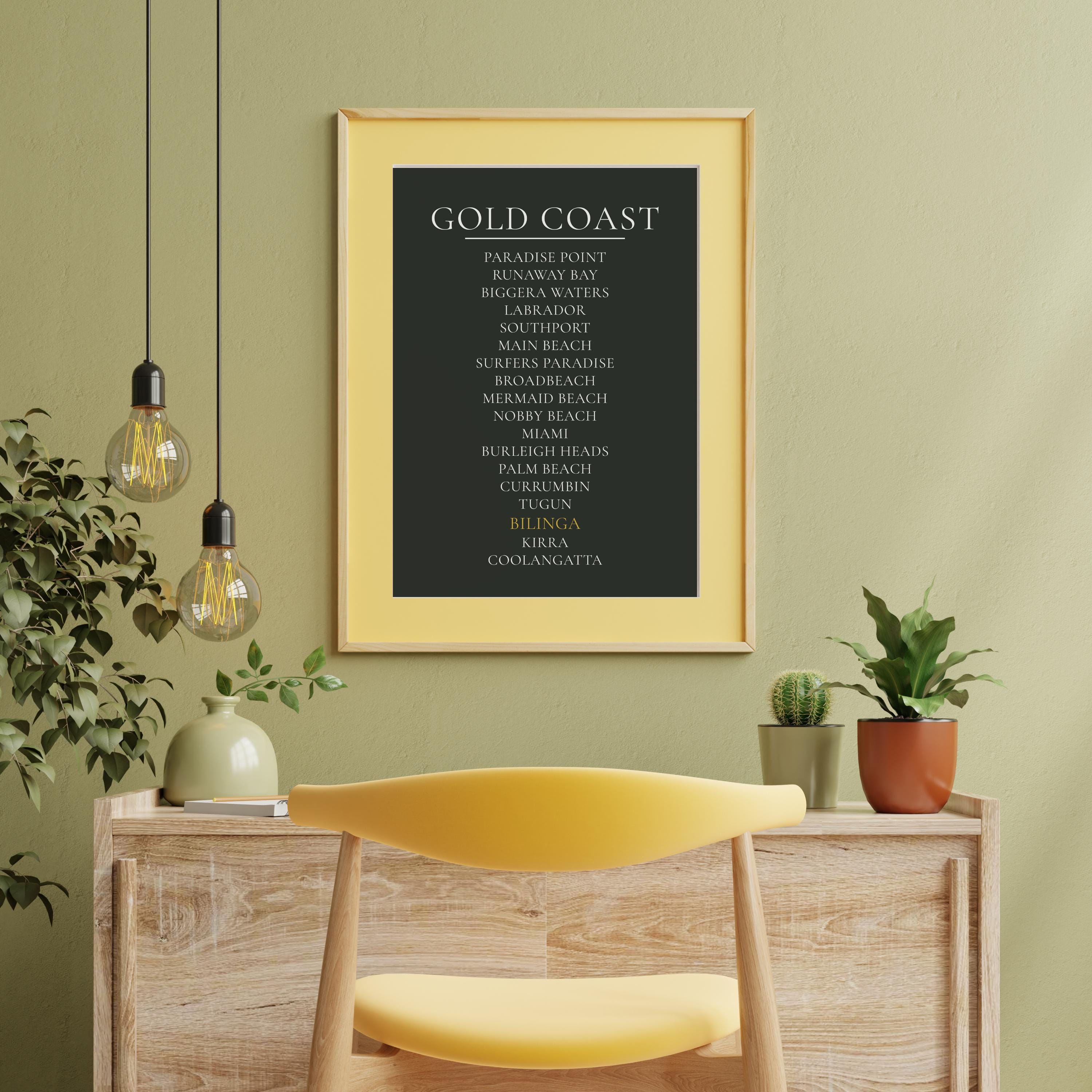 Gold Coast Print Digital Download, Personalised Suburb Wall Art, Printable Coastline Poster, A2 A3 Queensland Beach Decor