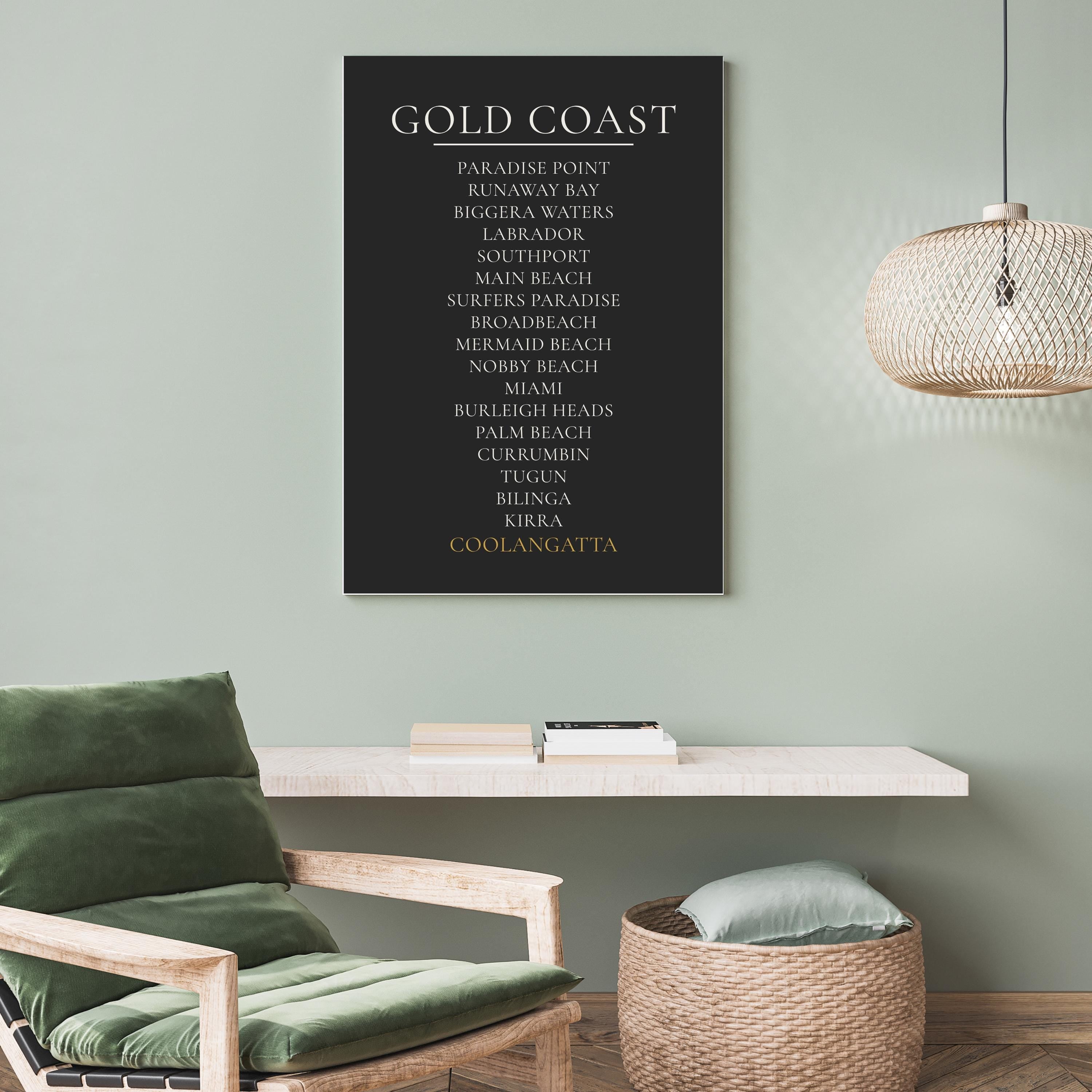 Gold Coast Print Digital Download, Personalised Suburb Wall Art, Printable Coastline Poster, A2 A3 Queensland Beach Decor